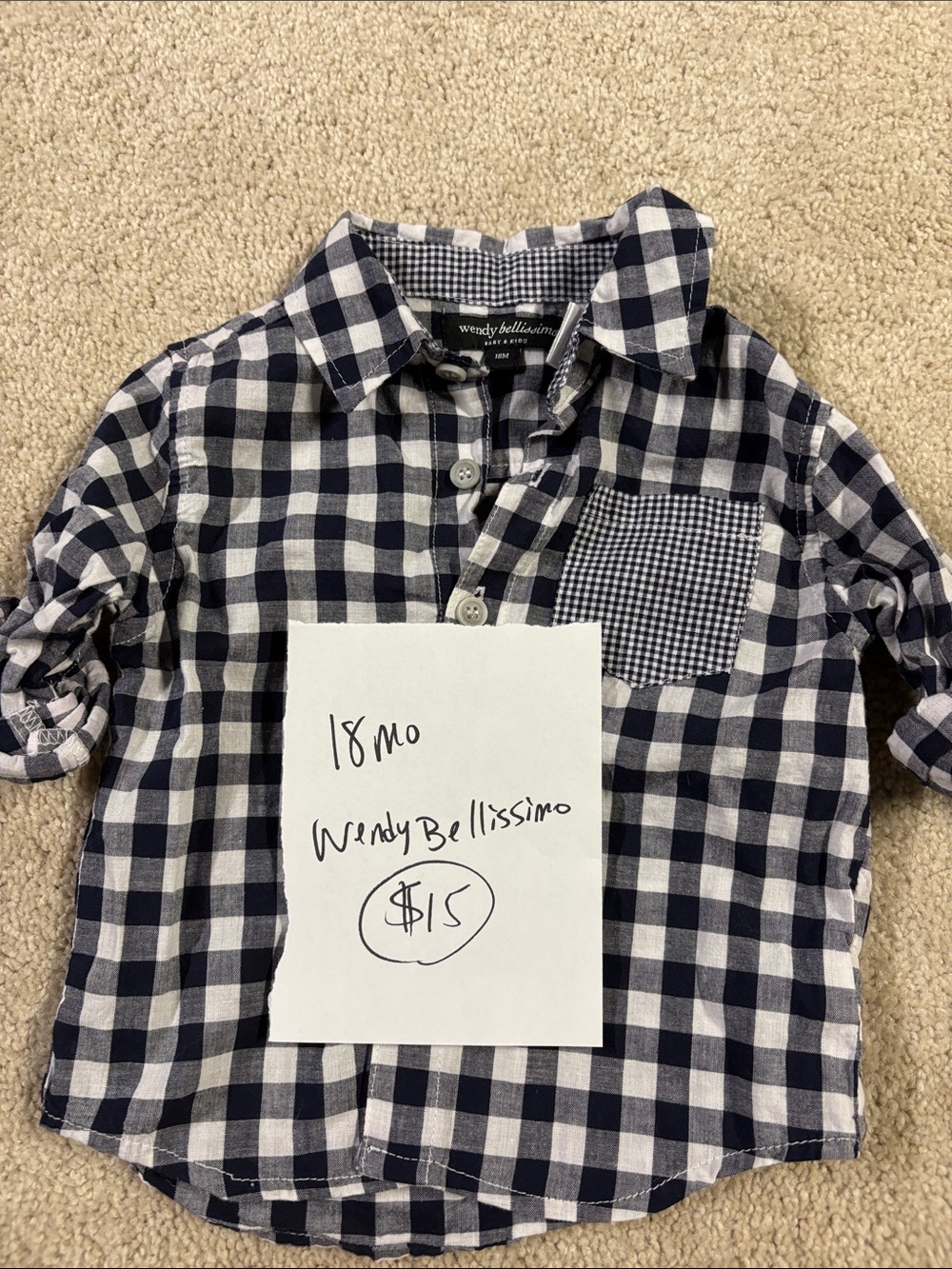 Wendy Bellissimo Navy and White Plaid Baby Button-Up Shirt